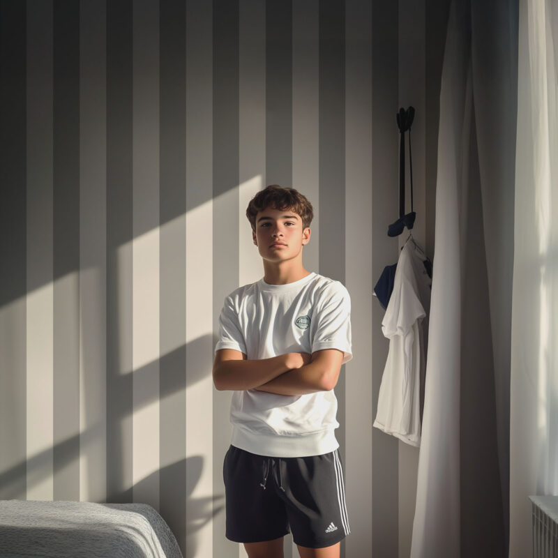 Tapisserie chambre ado rayures gris et blanc cassé