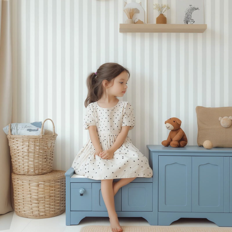 Papier peint à rayures gris clair et blanc