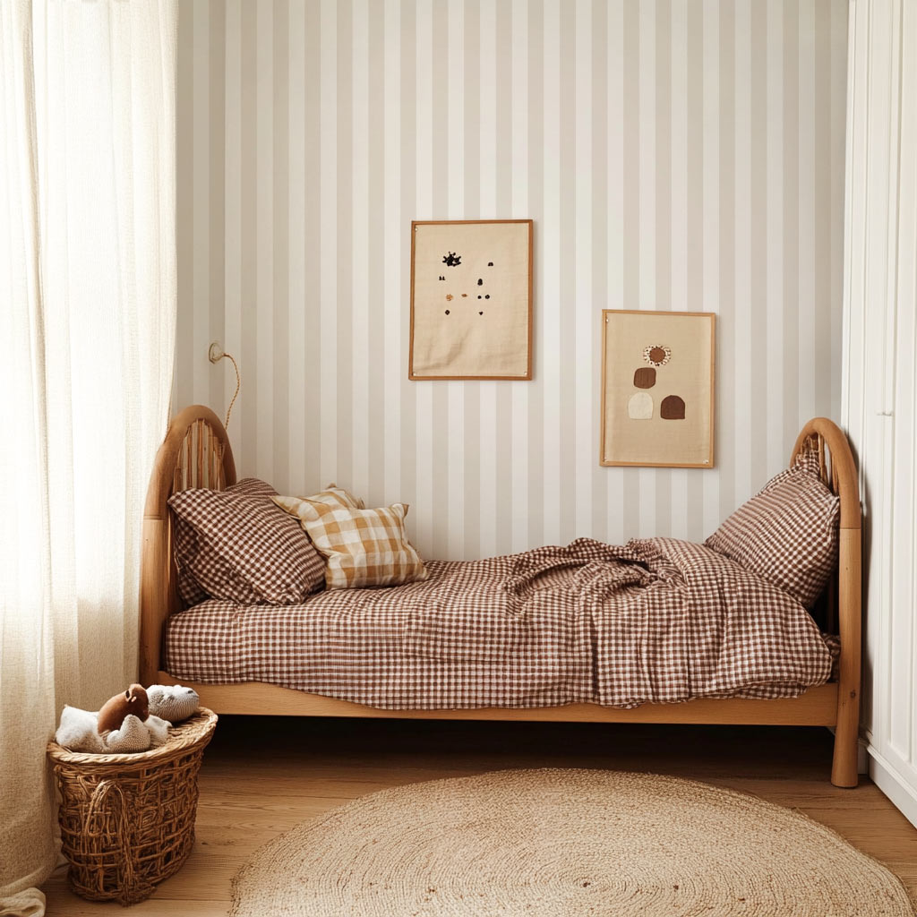 Papier peint tendance rayé Blanc et blanc cassé