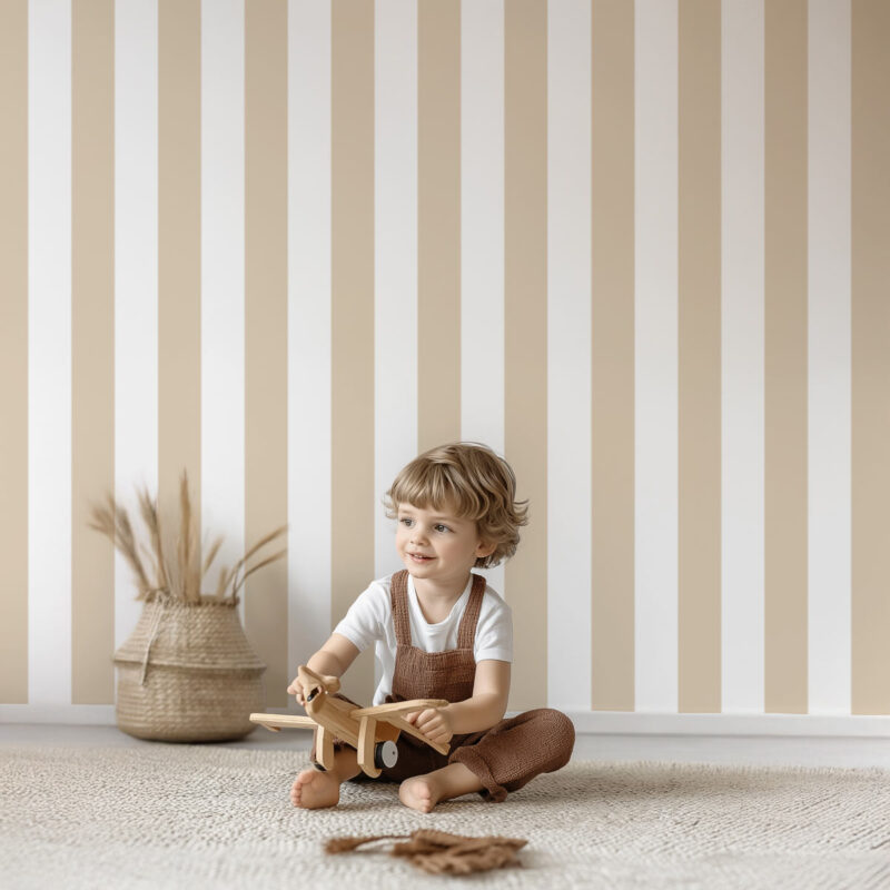 Papier peint moderne rayures Nude et Blanc