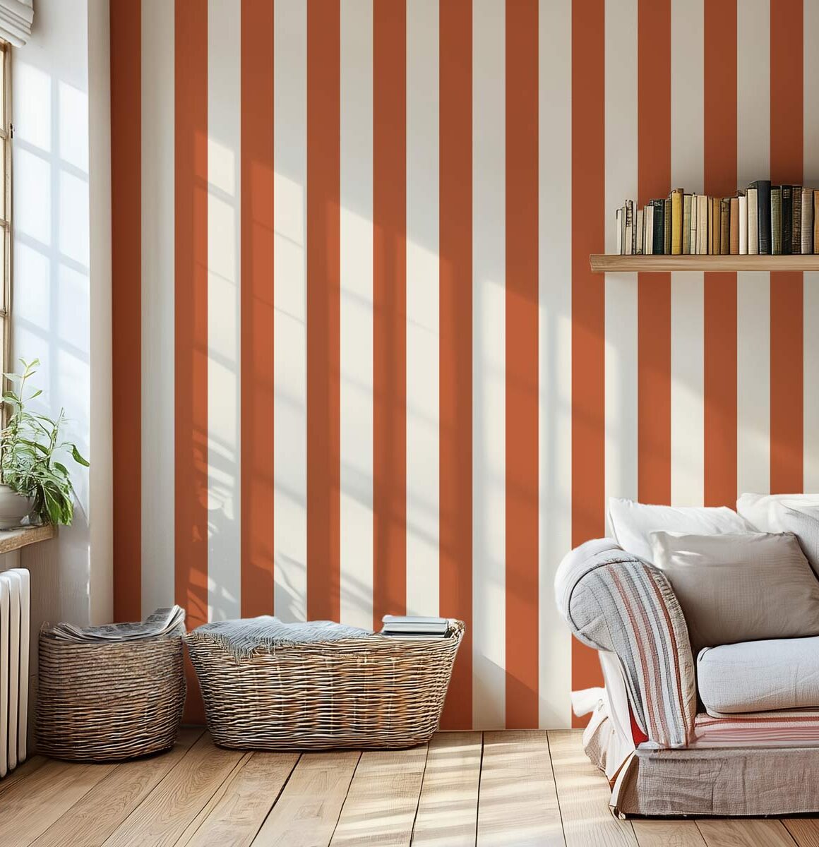 Papier peint salon rayures Fauve & Beige