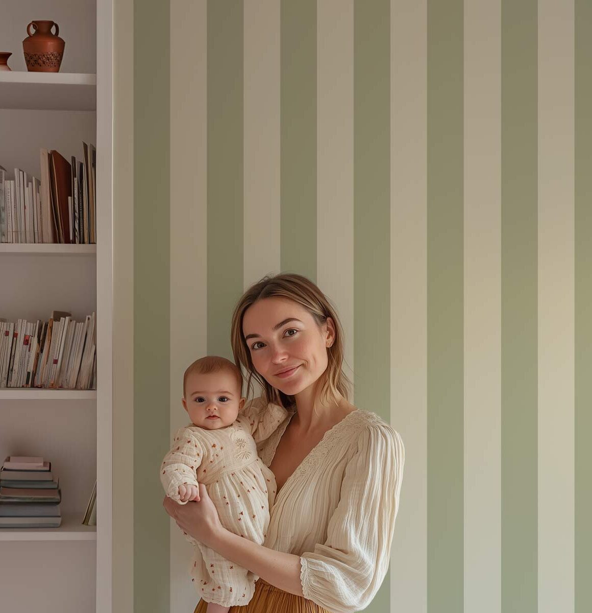Papier peint chambre bébé rayures vert pastel