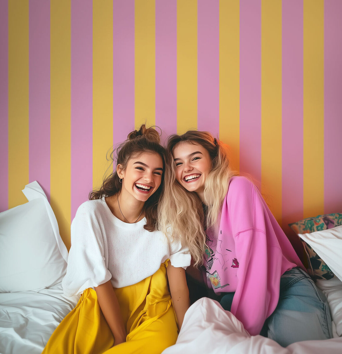 Papier peint chambre ado jaune et rose