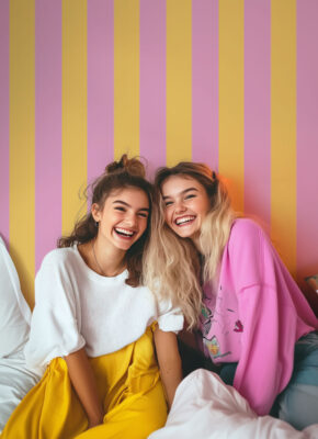 Papier peint chambre ado jaune et rose