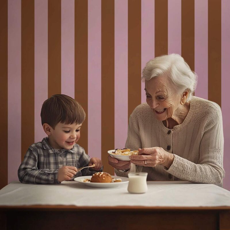 Papier peint bande marron et rose lilas