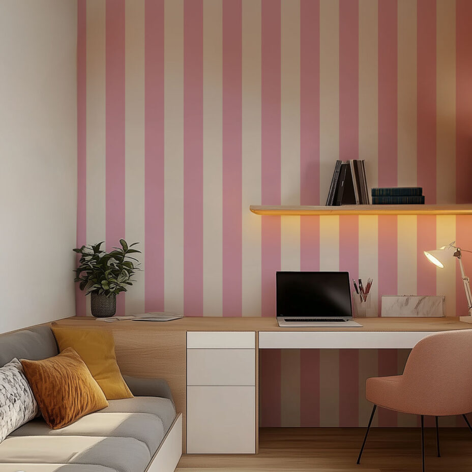 Papier Peint Tadessi M1-No.712 – Rayures Pierre, Rose Et Blanc, Pour Salon Ou Chambre