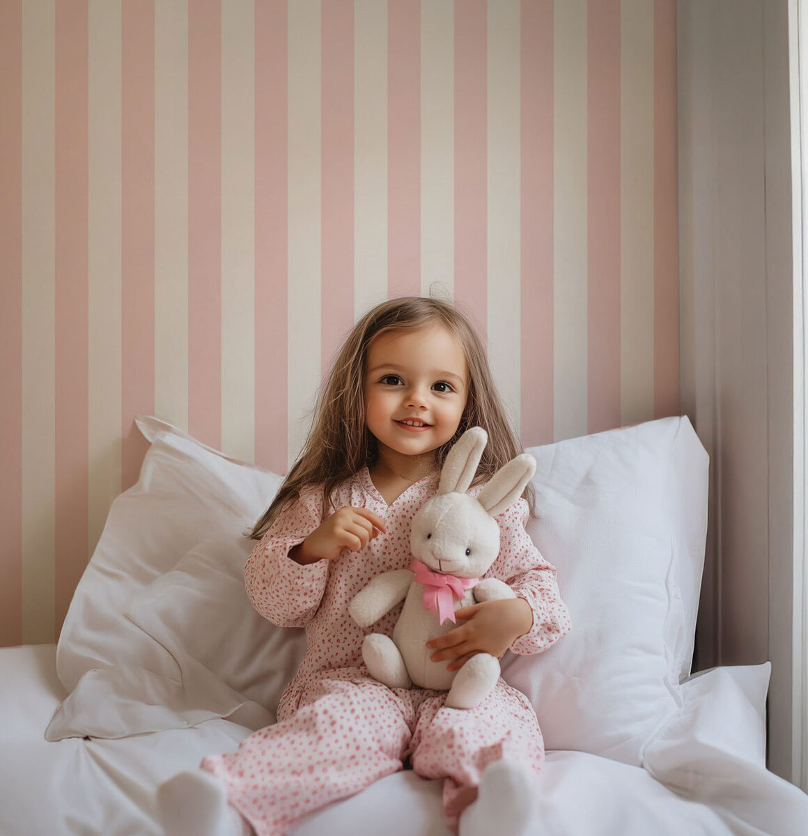 Tapisserie rayures Rose Poudré et beige