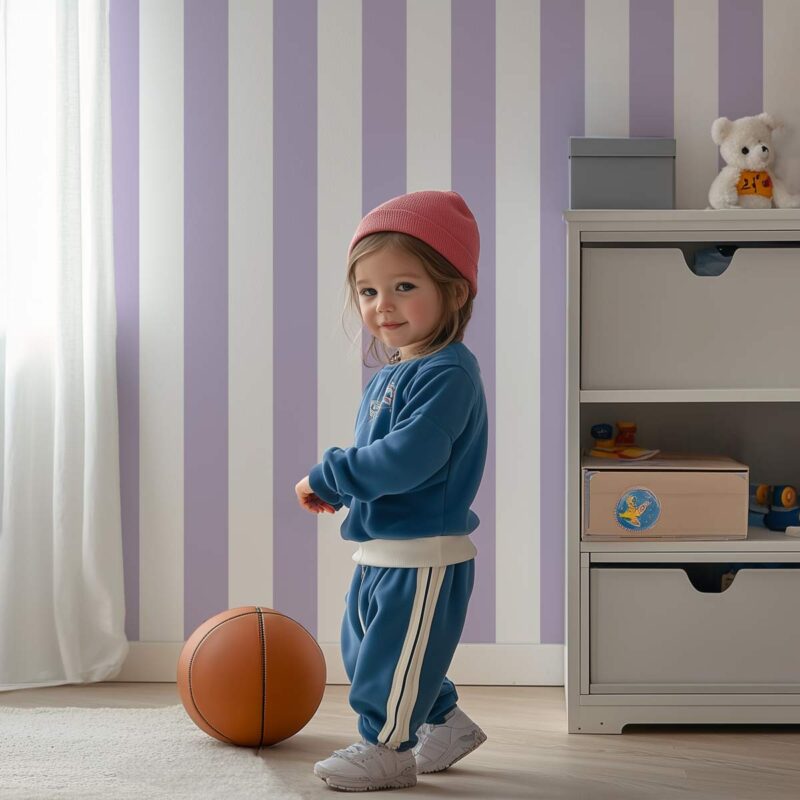 Tapisserie bébé rayures Violet Pastel et Blanc