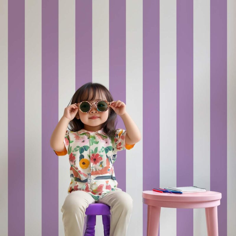 Papier peint à rayures Violet et Blanc