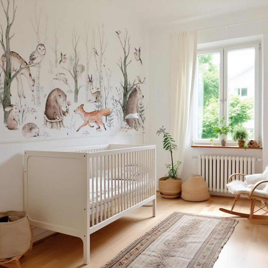 papier-peint-chambre-bebe-foret-animaux