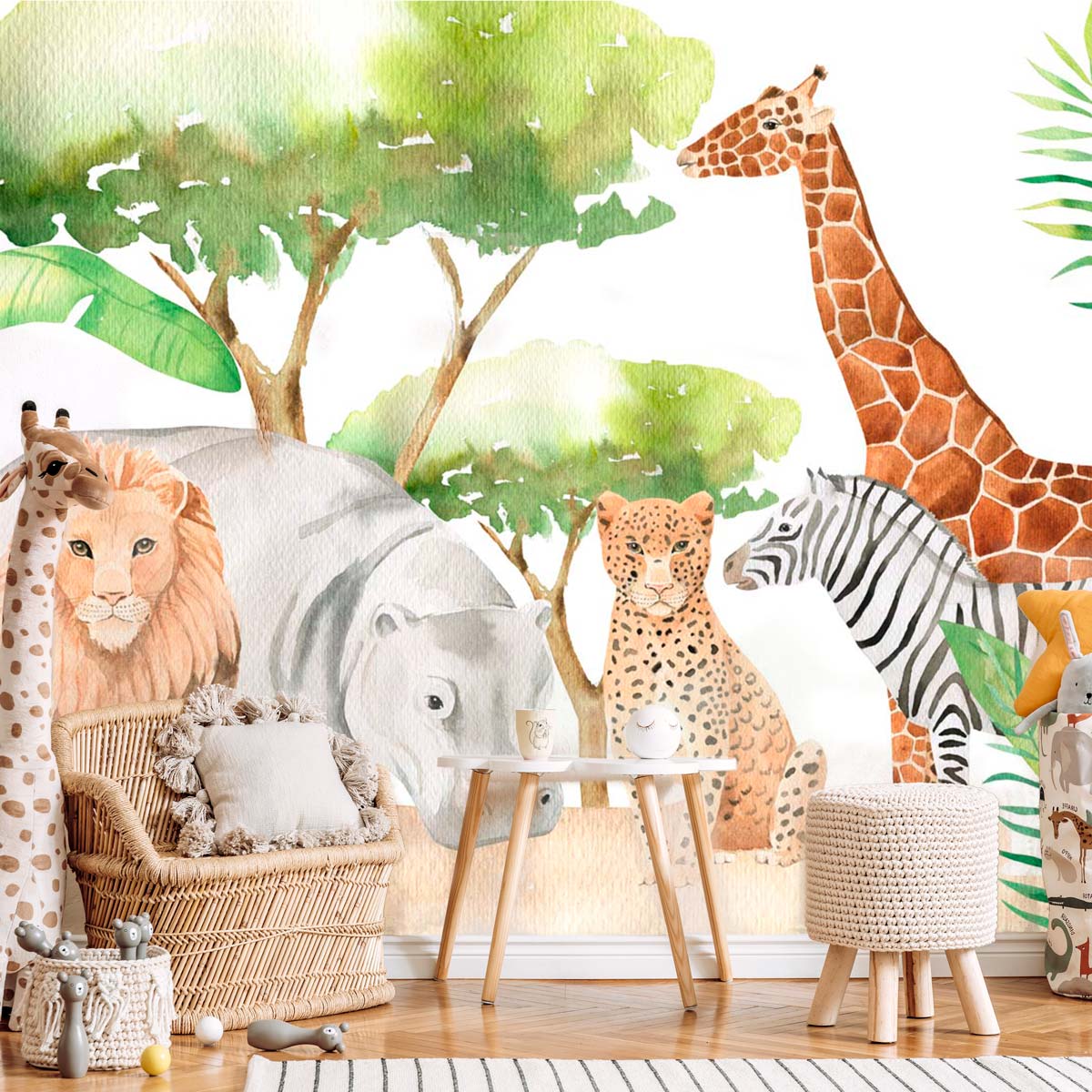 papier-peint-panoramique-safari-aquarelle