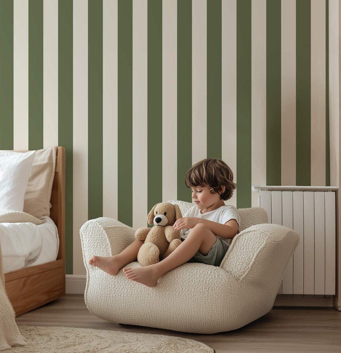 Papier peint chambre enfant Vert Olive & Beige