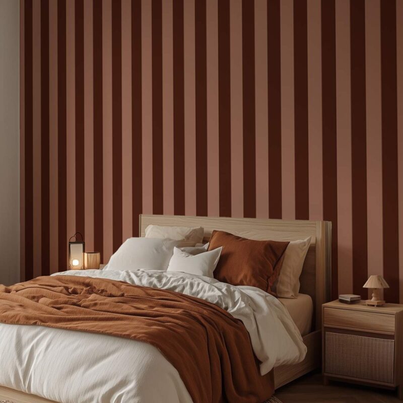 Tapisserie chambre rayures nuances de marron