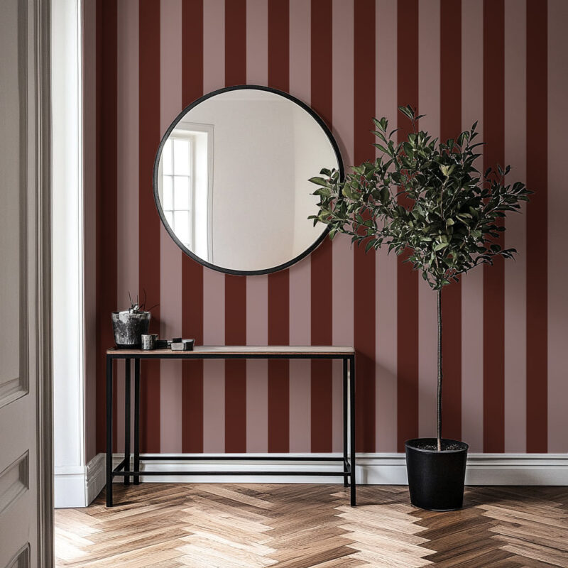 Papier peint rayures marron et taupe