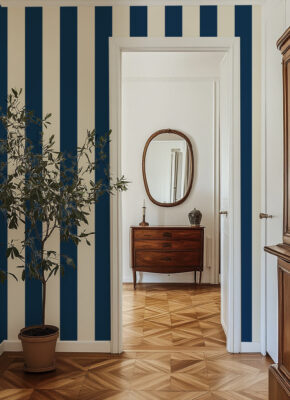 Papier peint à rayures bleu et blanc