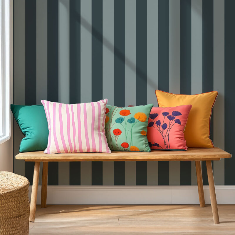 Papier peint tendance rayures vert et bleu grisés