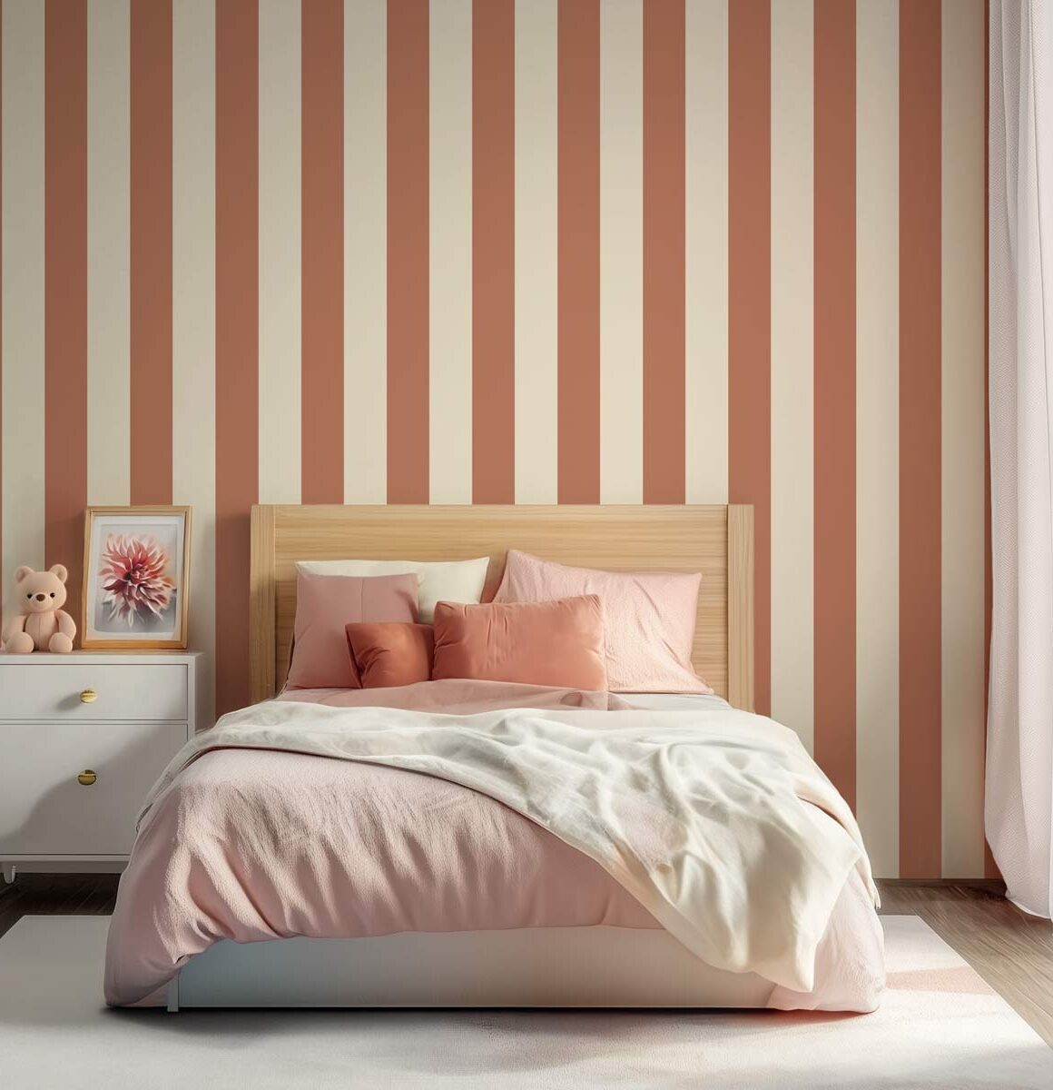 Papier peint chambre ado rayures marron et blanc cassé