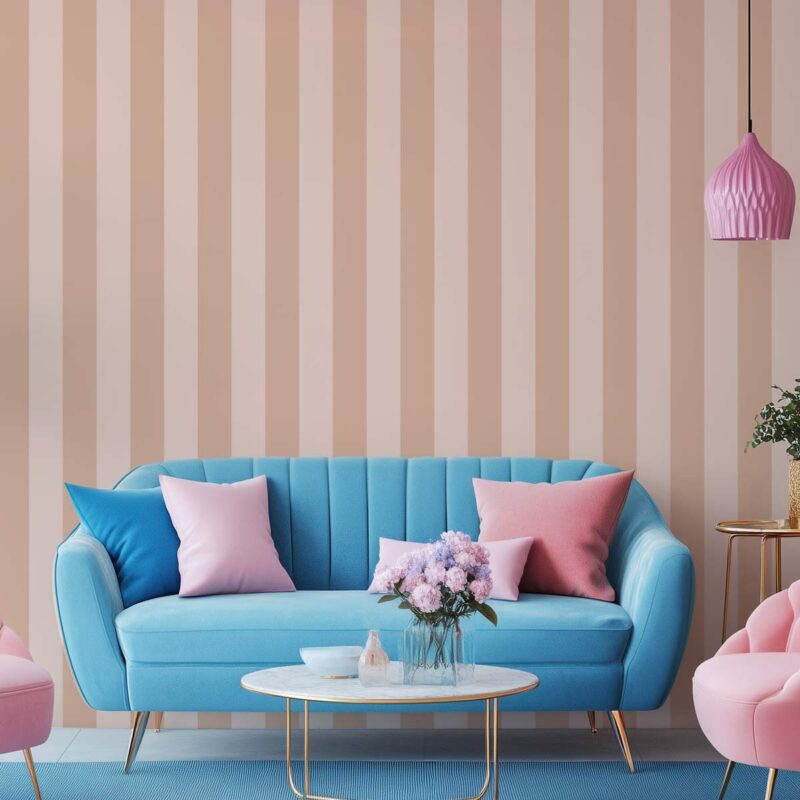 Papier peint bandes beige rosé et rose poudré