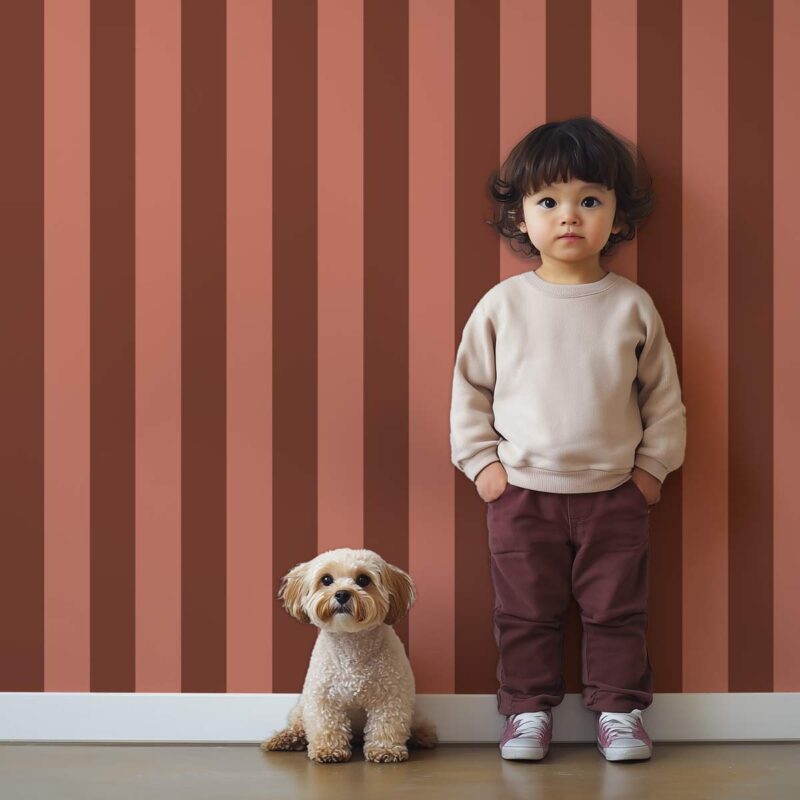 Papier peint bandes marron et rose