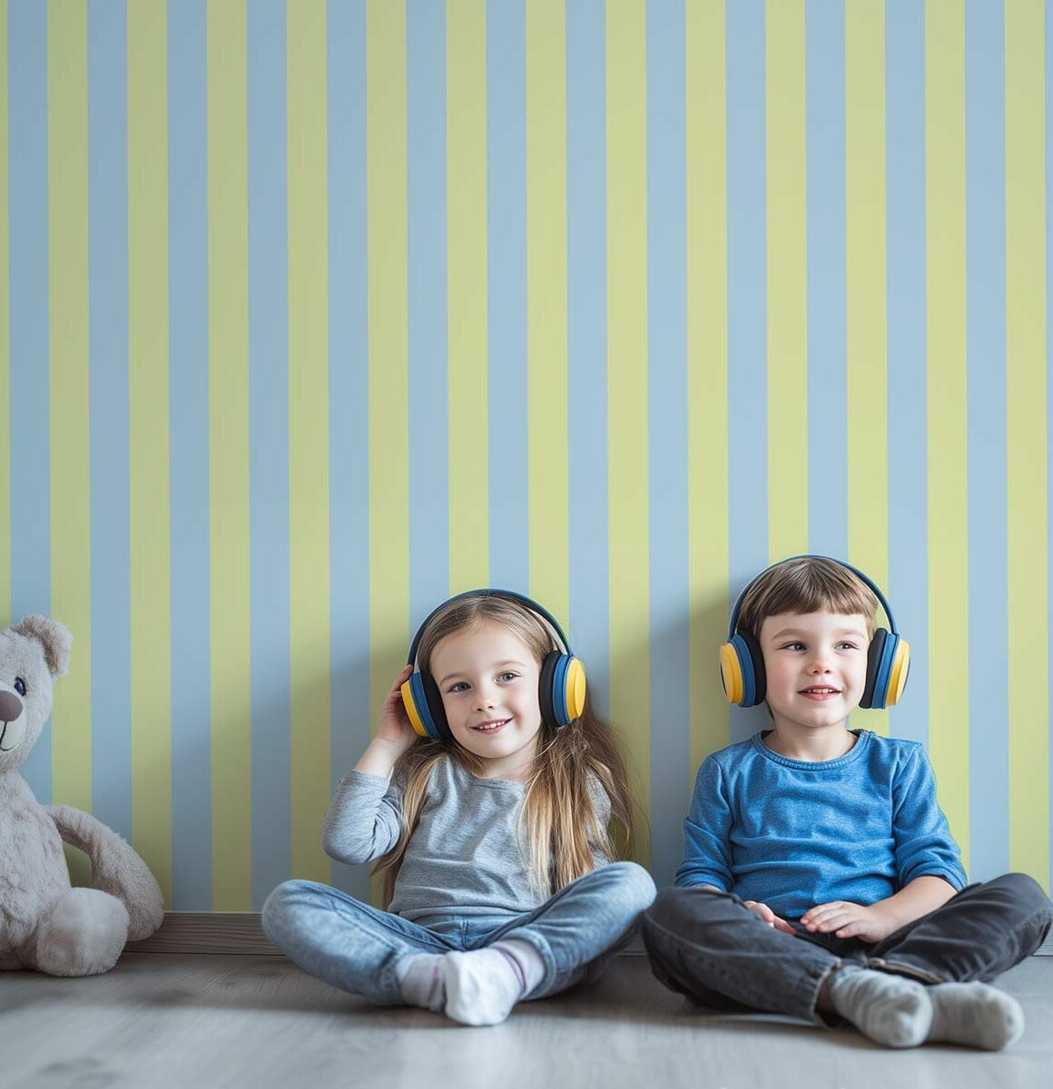 papier peint à rayures jaune et bleu clair