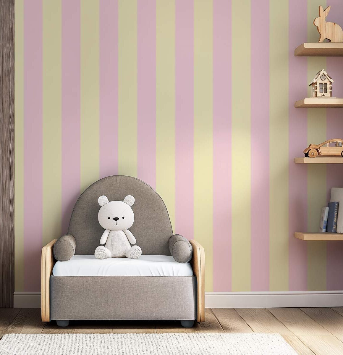 papier peint rayures pastel rose et jaune