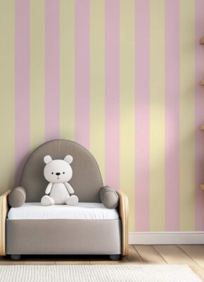 papier peint rayures pastel rose et jaune