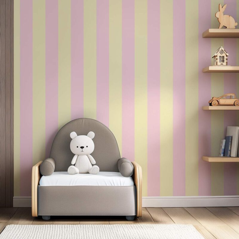 papier peint rayures pastel rose et jaune