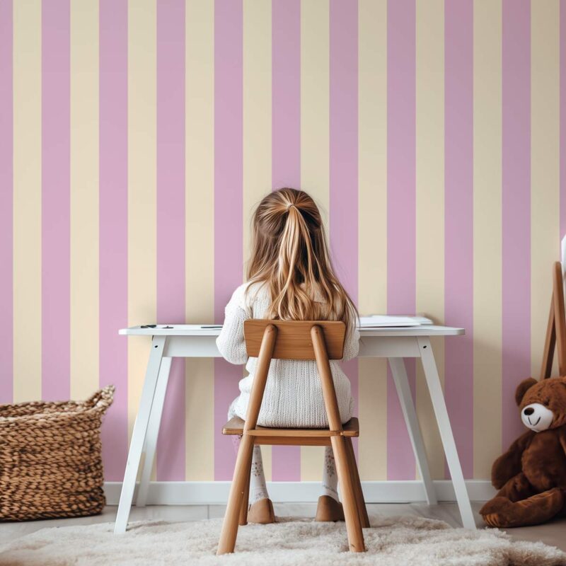 tapisserie rayures rose et beige