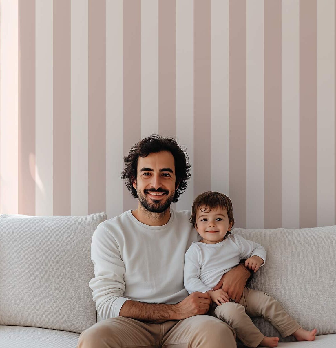 papier peint salon rayures beige rose