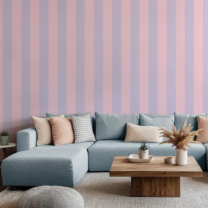 papier peint à rayures rose et mauve