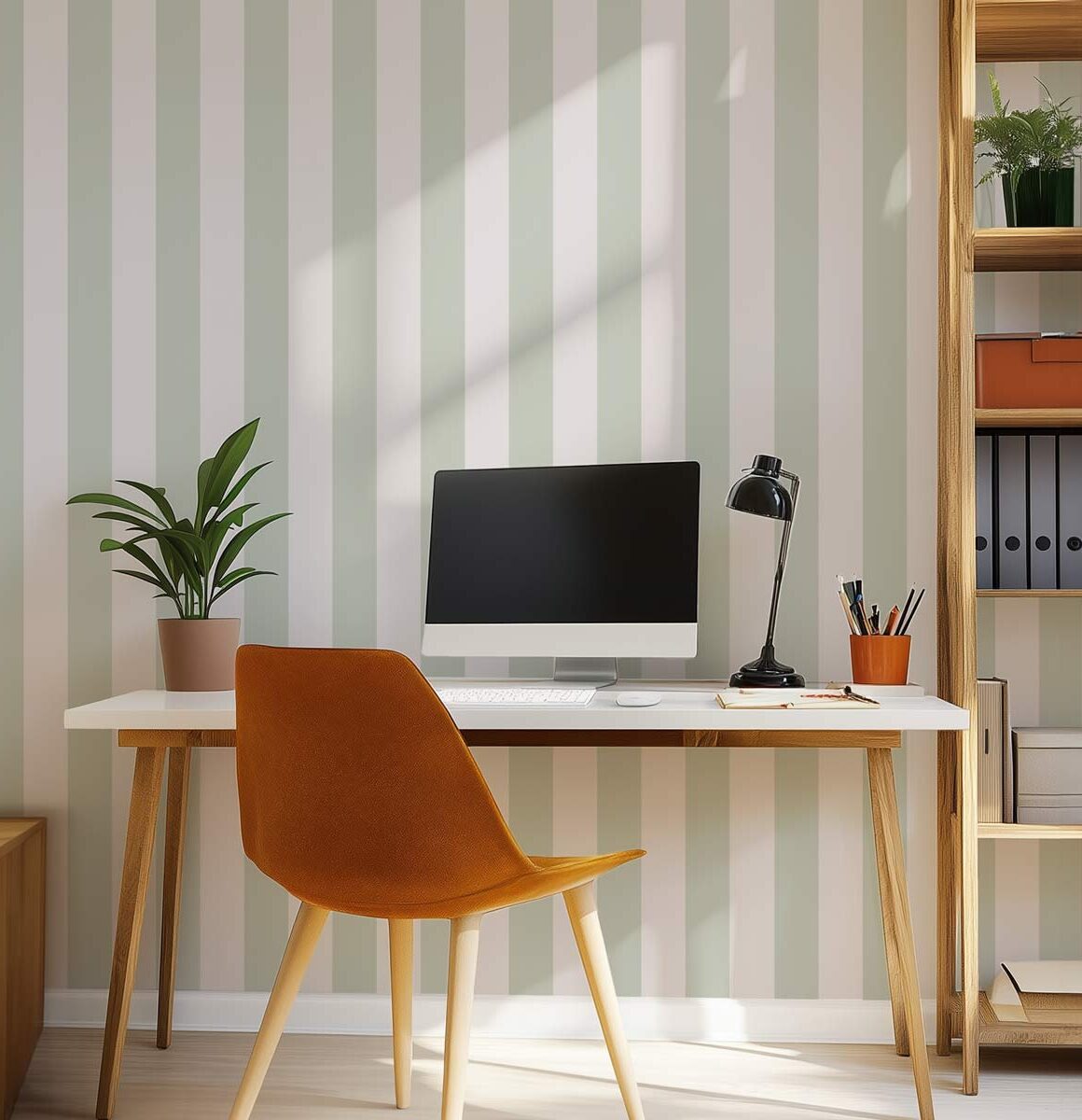 papier peint chambre ado rayures vert et blanc