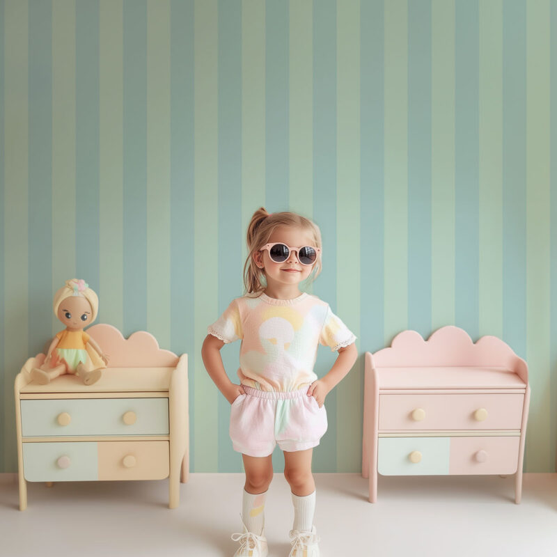 papier peint enfant rayures vert