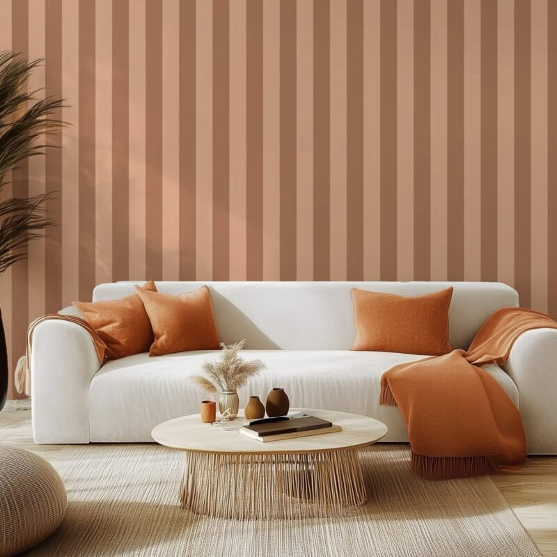 Papier peint moderne salon rayures marron