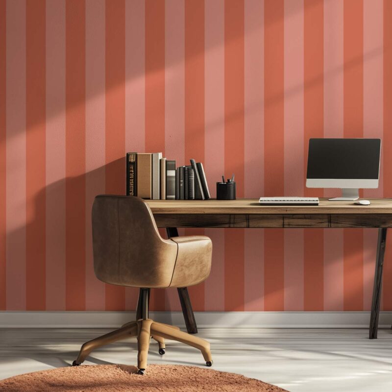 Papier peint bureau rayures rose saumon