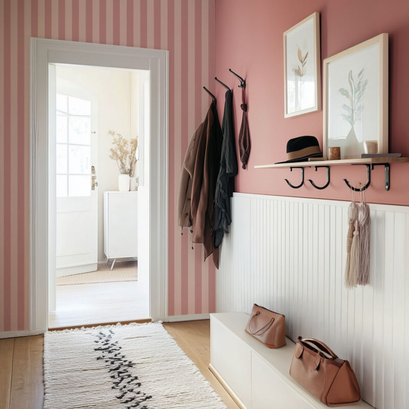 Tapisserie à rayures beige foncé et vieux rose