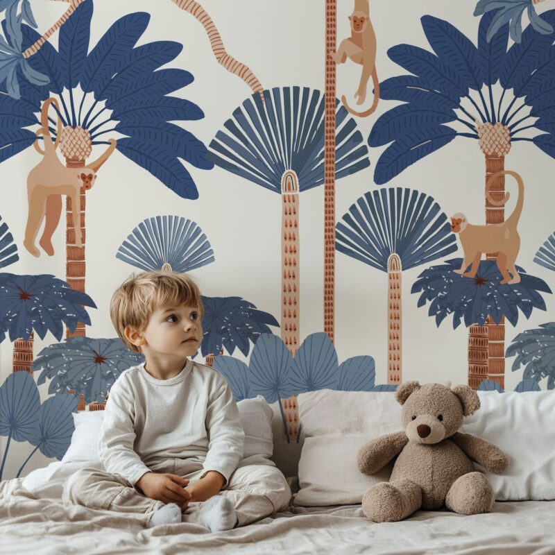 papier peint jungle bleu