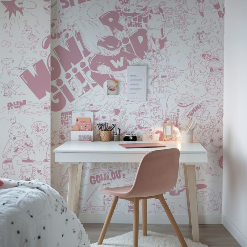 papier peint bd rose