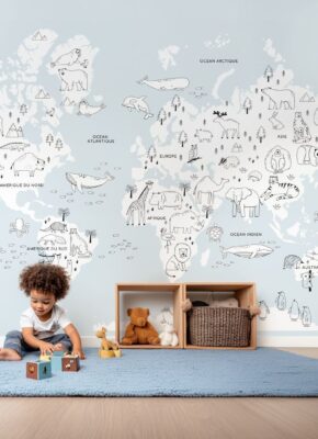 Papier-peint-carte-du-monde-bleu