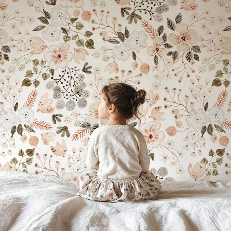 Papier-peint-fleurs-rose-fille