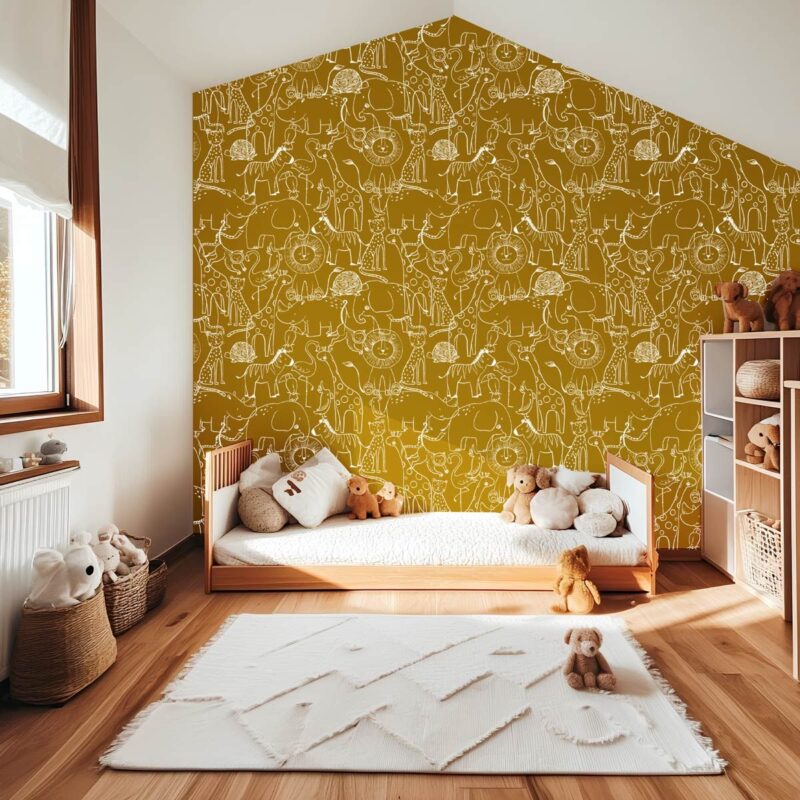 Papier-peint-jungle-moutarde
