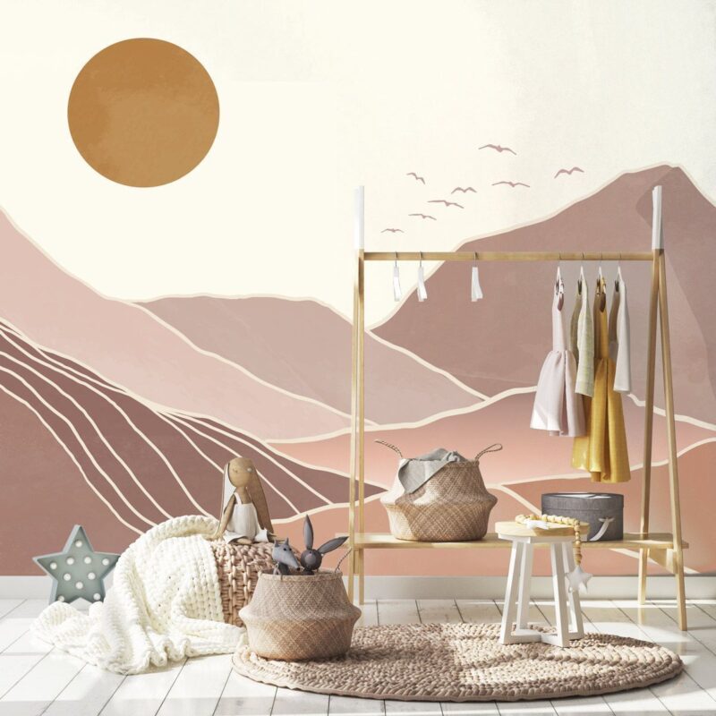 Papier-peint-montagne-rose-fille