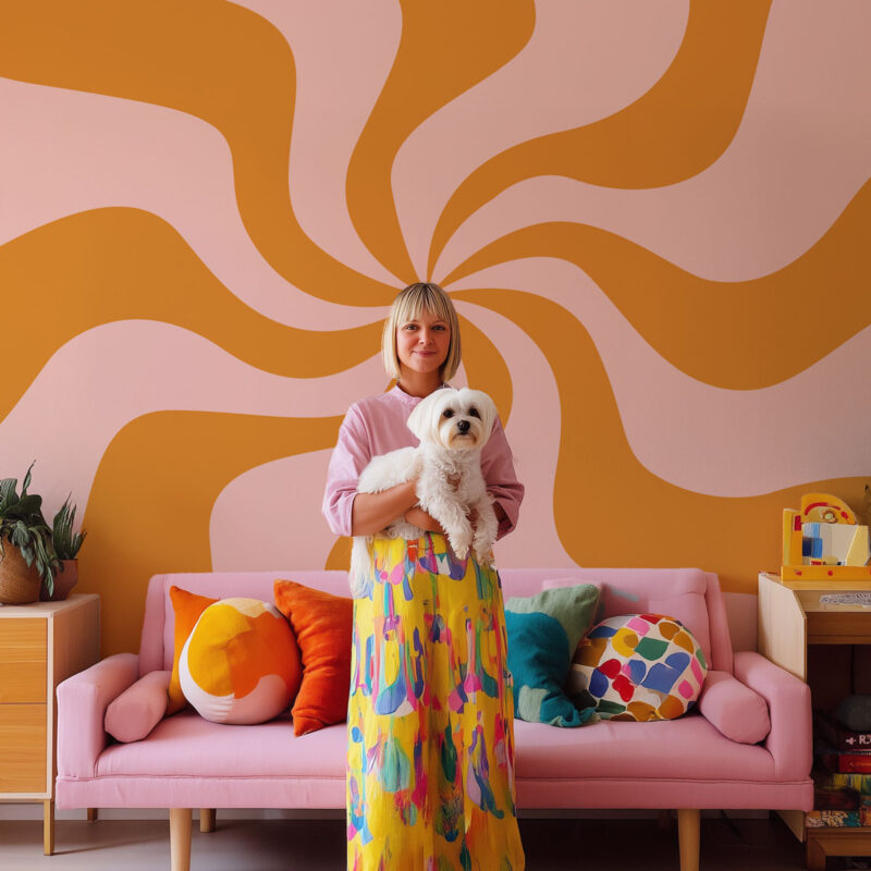 Papier peint pop rétro orange