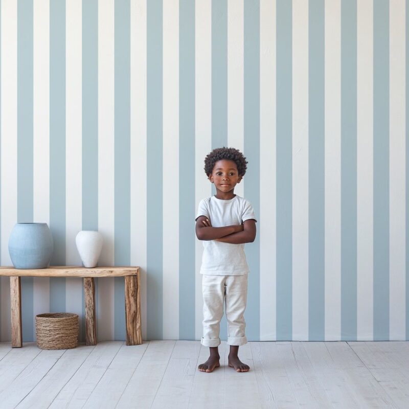 Papier-peint-rayure-bleu-ciel