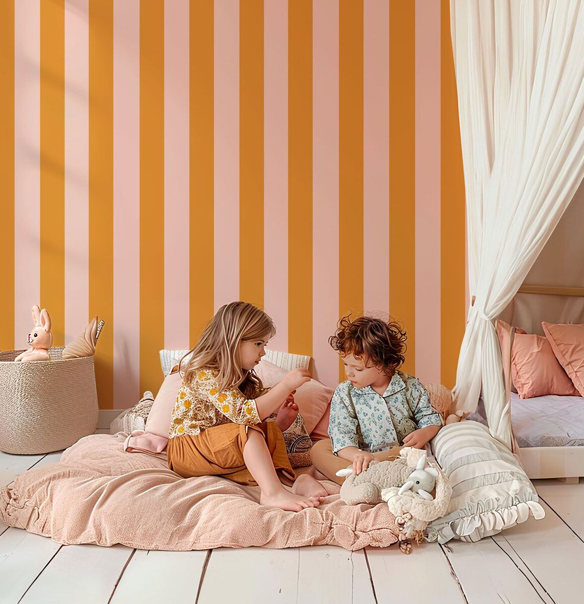 Papier peint rayure enfant-Pêche