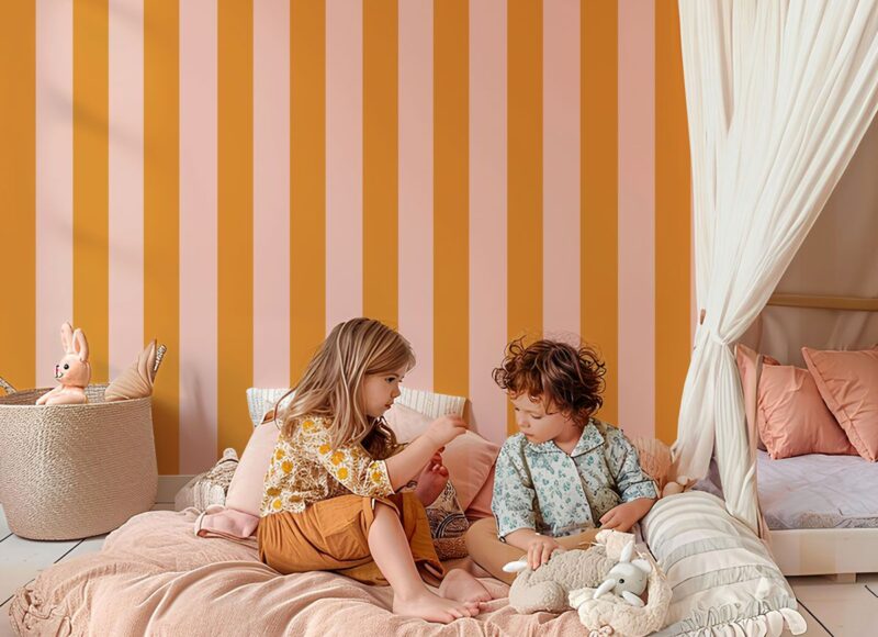 Papier peint rayure enfant-Pêche