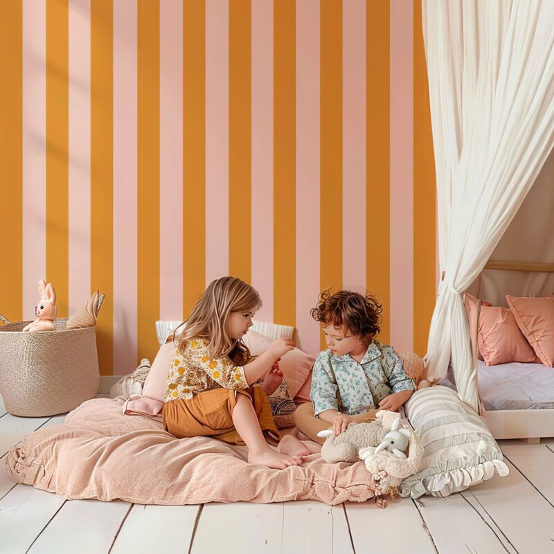 Papier peint rayure enfant-Pêche