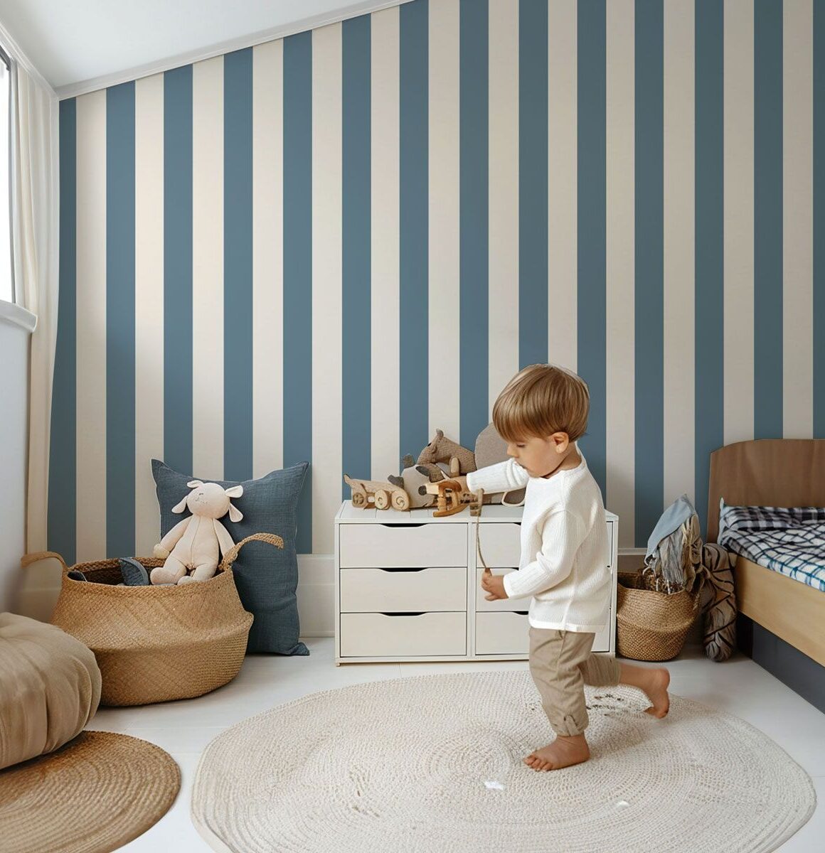 Papier peint rayures-enfant-bleu-ardoise