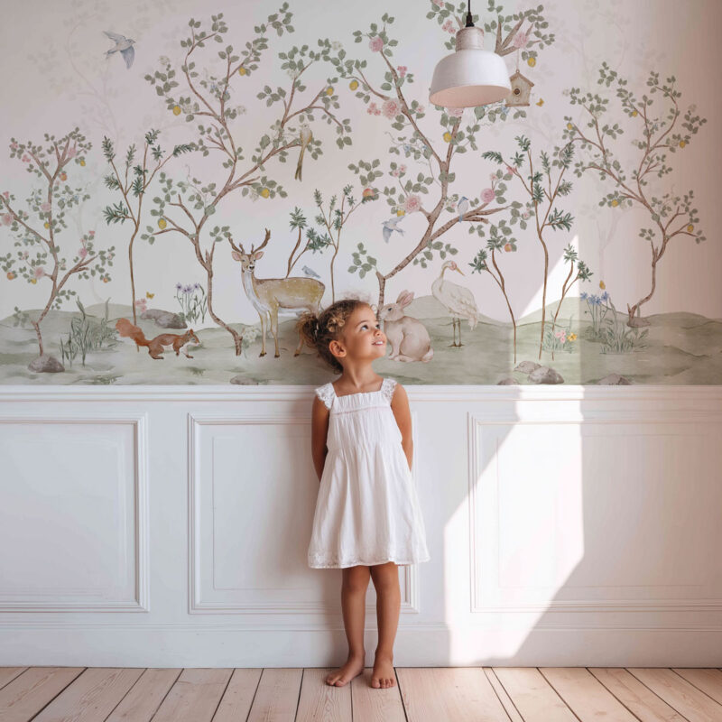 papier peint forêt fille