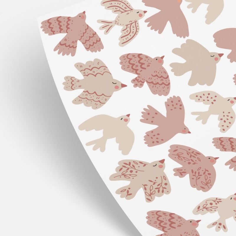 Planche-de-sticker-oiseau-pour-enfant---Rose