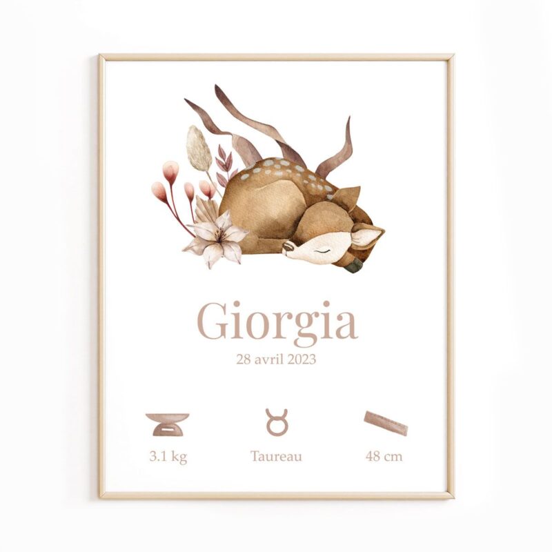 affiche-naissance-personnalisee-biche-rose